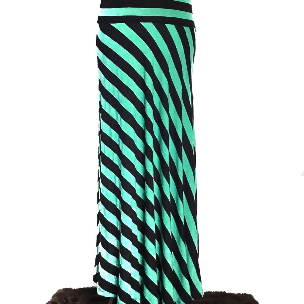 Green and Black Striped Skirt